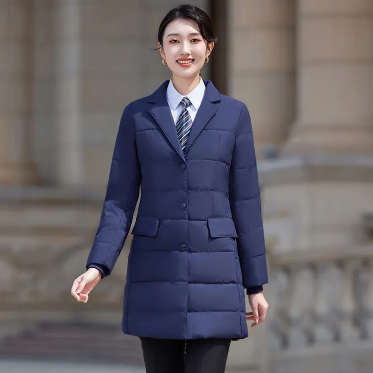 职业棉服中长秋冬女士修身银行珠宝销售前台防风保暖工作服253