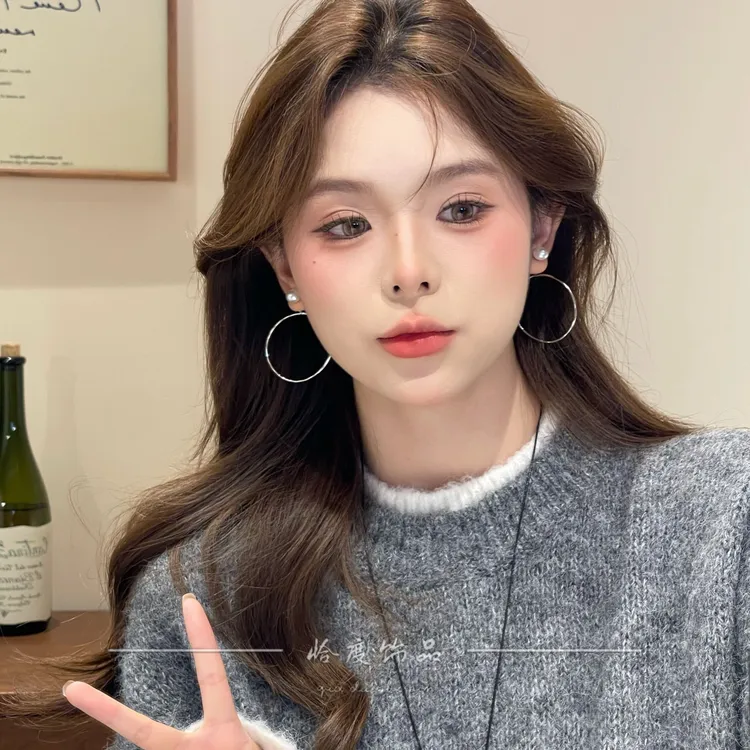 【恰度】气质夸张大素圈珠珠耳钉