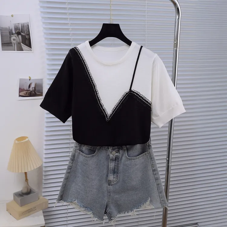 短袖女夏季韩系风开衫款毛针织衫设计感韩版时尚百搭显瘦