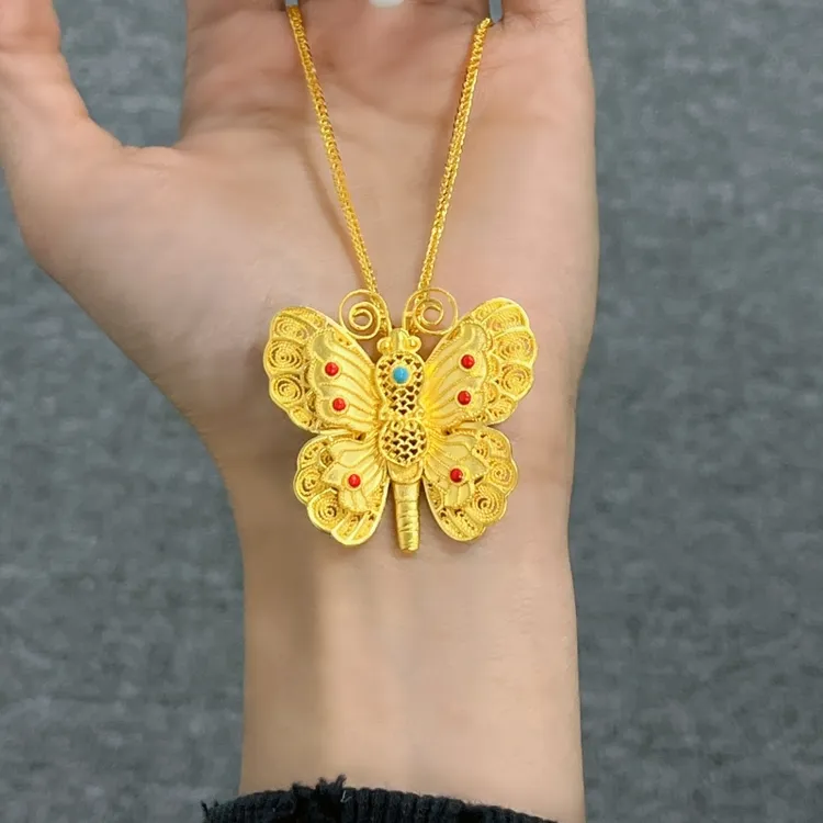 坠链均925银珐琅 古法蝴蝶项链女新中式珐琅挂坠送礼百搭