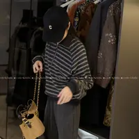 【古古】韩系条纹POLO领休闲净版拉链气质短款上衣 G25808