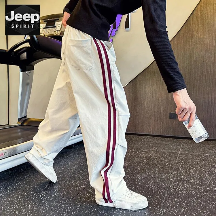 JEEPSPIRIT秋季直筒卫裤男款条纹潮牌运动裤2025新款爆款宽松正流