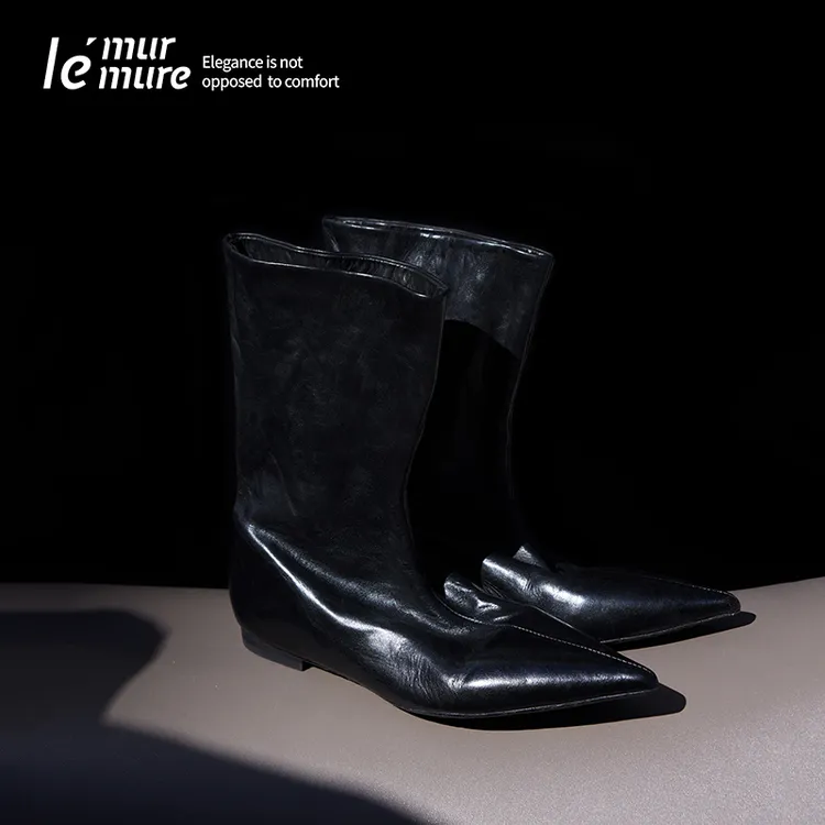 Le' Murmure 意大利原胚重工水洗马皮 褶皱套筒超A 时髦时装靴zb