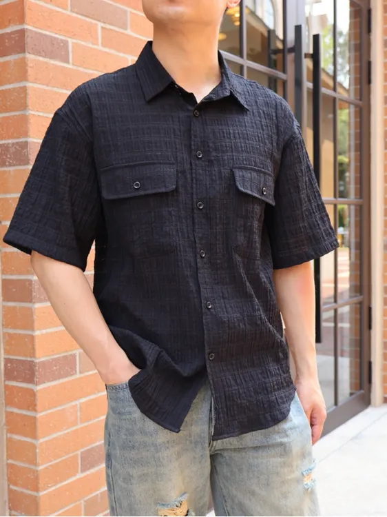 LIYU-2025夏季新款泡泡纱休闲衬衣男士抗皱免烫上衣短袖衬衫透气