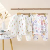 印花分体套装薄棉婴幼儿纯棉保暖高腰护肚两件套夹棉家居服通用
