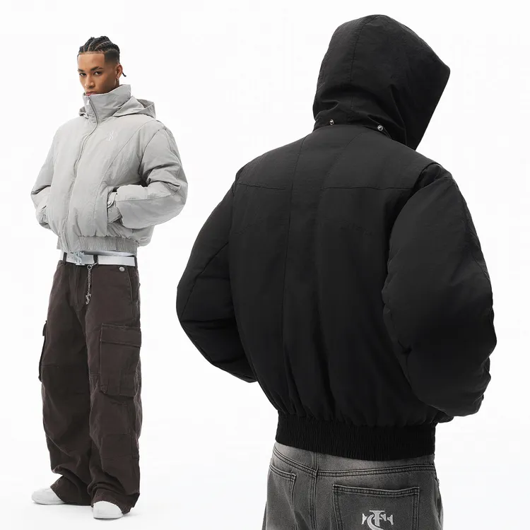 STK SmallTownKid 连帽结构棉夹克简约棉衣短款拉链防寒服潮外套