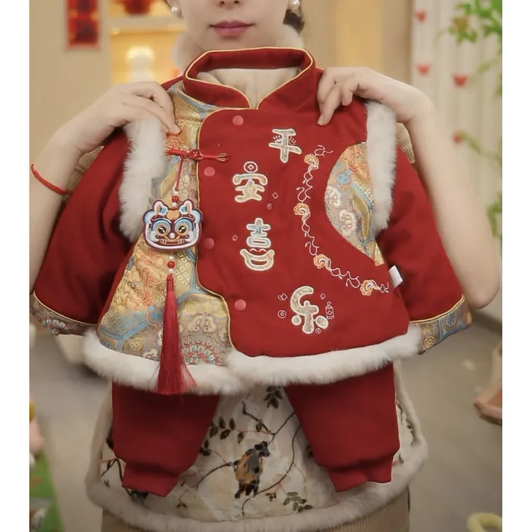 【平安喜乐】婴儿冬装加棉加厚宝宝喜庆保暖唐装百天周岁拜年服冬季
