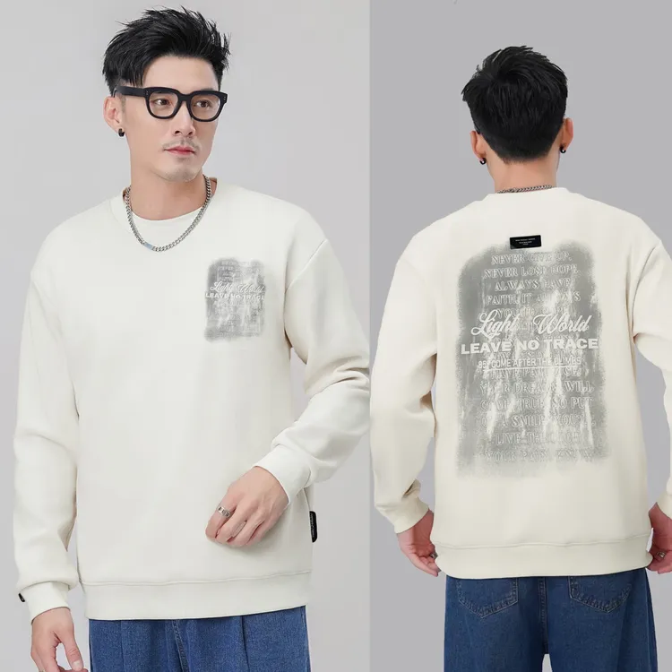 【树邦实体高品】秋季新款前后洗水做旧扎染百搭男士圆领长袖卫衣