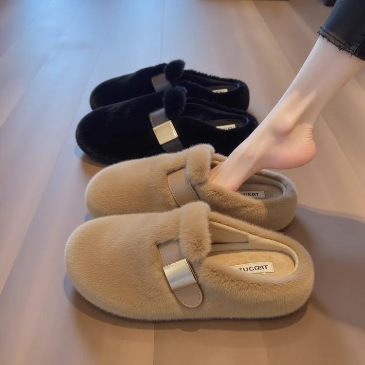 水貂绒软底包头毛毛拖鞋女外穿2025秋冬加绒保暖一脚蹬孕妇棉拖鞋