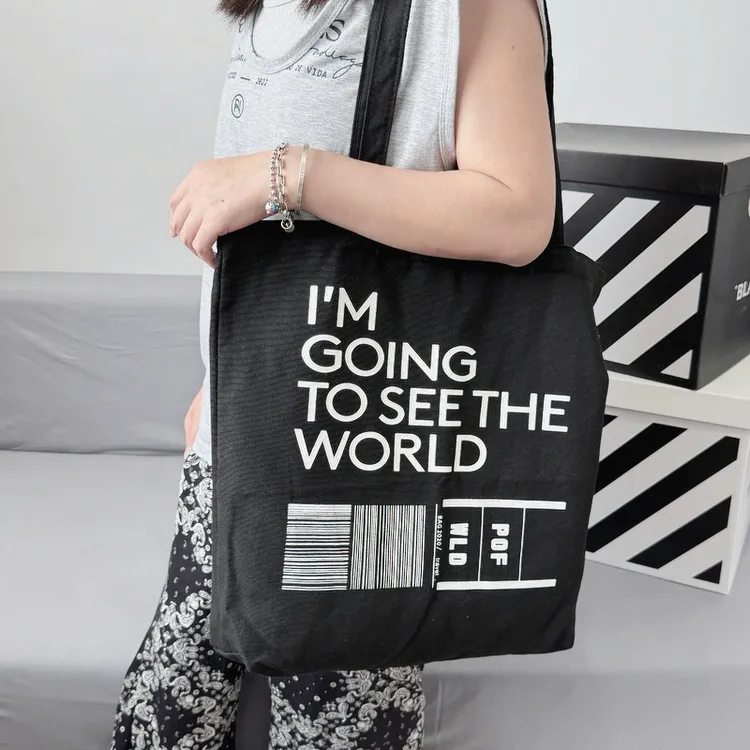 大号字母单肩手提包帆布包休闲学生书包便携黑色运动韩版简约时尚