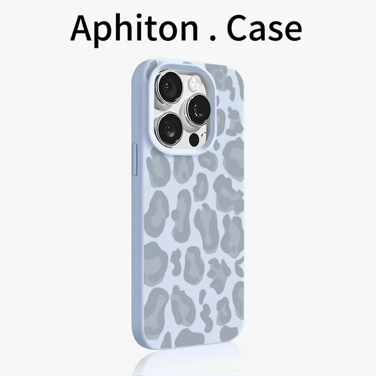 奥菲顿简约蓝灰豹纹适用苹果17/16promax糯米手机壳iPhone15/14套