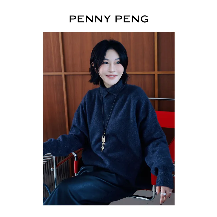 PENNYPENG 藏地软黄金 秋冬百搭高级简约翻领套头高领牦牛绒上衣 