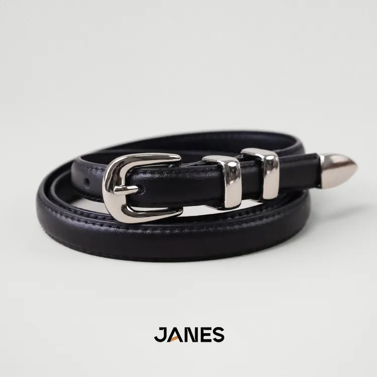 JANES银扣细腰带女士真皮皮带百搭装饰牛仔裤西裤牛皮皮带女款