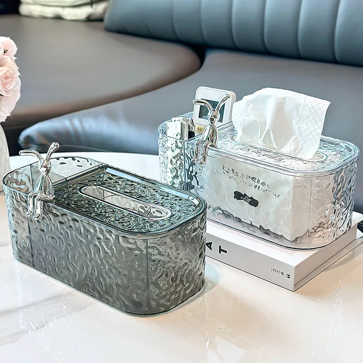 高档冰川纹纸巾盒轻奢透明茶几抽纸盒客厅桌面高颜值遥控器收纳盒