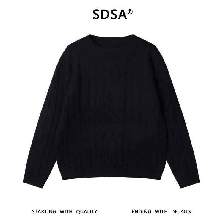 SDSA男士秋冬新款痞帅男装时尚纯色纽花圆领针织衫百搭休闲毛衣