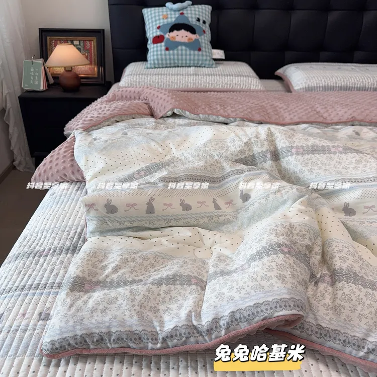 新全棉豆豆被升级加厚四季被儿童单人可机洗冬被保暖懒人被小清新