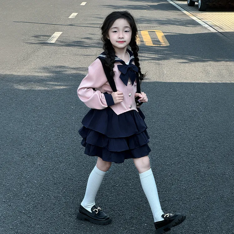 女童春秋套装2025新款洋气大童jk百褶短裙秋季儿童学院风韩系裙子