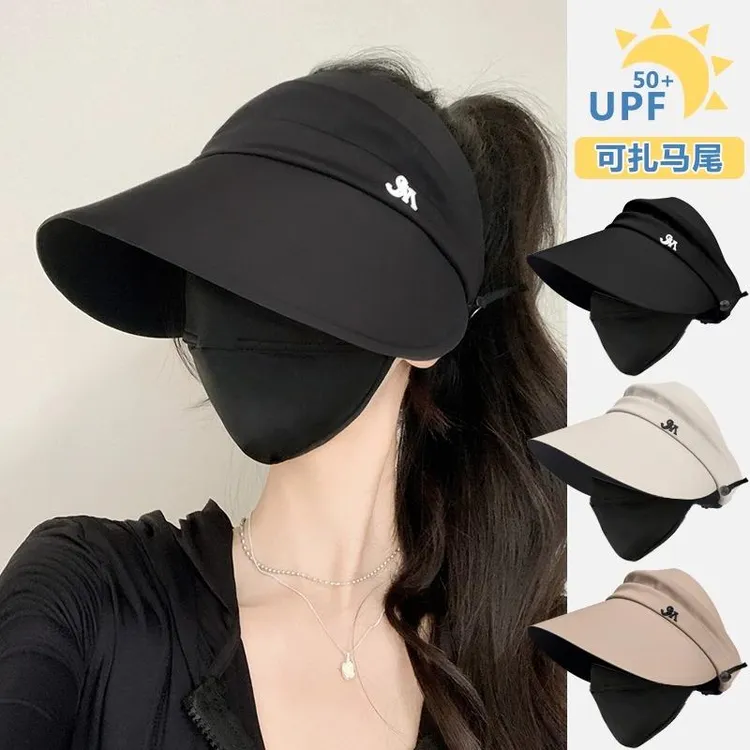 黑胶遮阳帽女夏防晒防紫外线大帽檐帽子空顶太阳帽户外骑车吹不翻