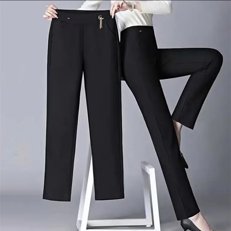 9029秋冬款小直筒裤春秋显瘦黑色小黑裤高腰休闲风西装裤