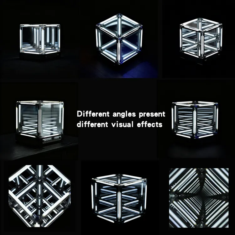 创意透明镜面立方体四维空间电竞氛围灯手办摆件装饰灯桌面小夜灯