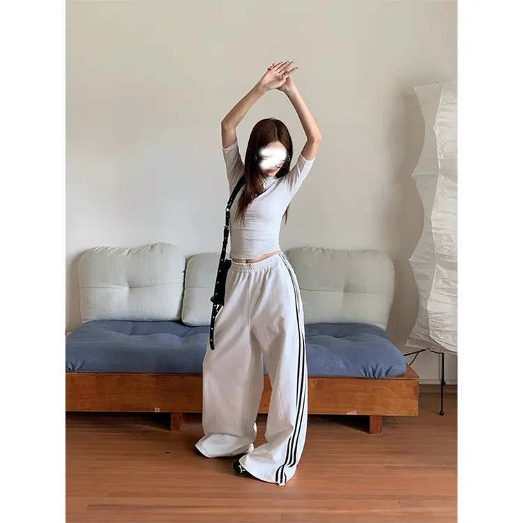 TWOMILLION拖地长裤宽松卫裤高腰阔腿裤休闲裤女/半高领紧身T恤