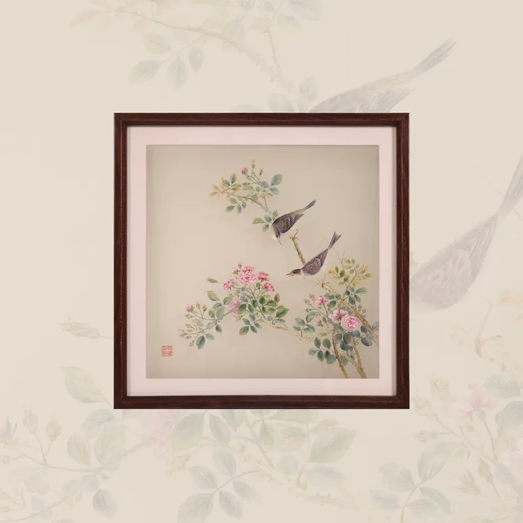 《牡丹双雀图3》单面绣挂画 手工苏绣 非遗传承