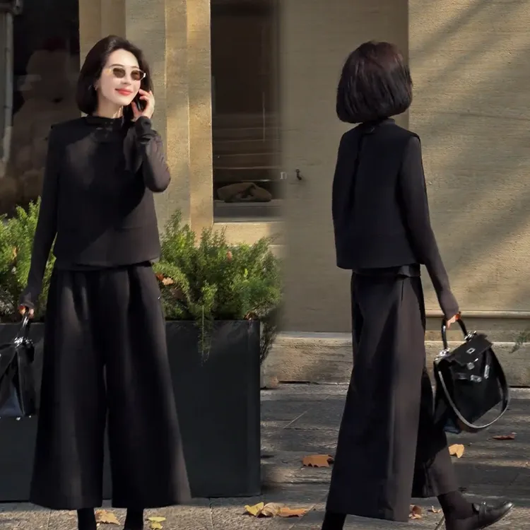 2025秋冬新款时尚显瘦气质网红高档套装女高级百搭宽松大码三件套