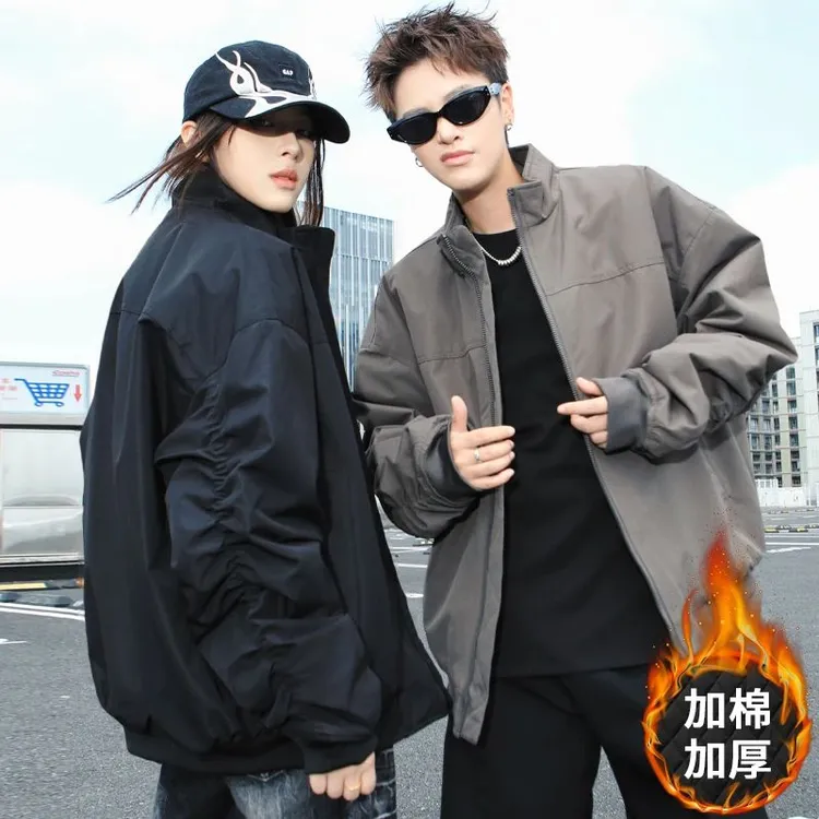 美式教练夹克棉服外套男女冬季潮牌立领三防工装加绒加厚保暖棉衣