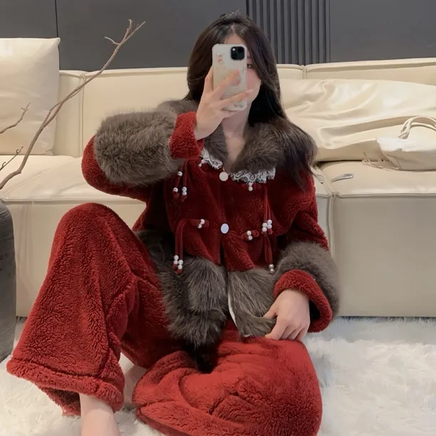 奶兔蜜语【欣欣向茸】冬装新时尚女士睡衣套装可爱风百搭保暖居家服