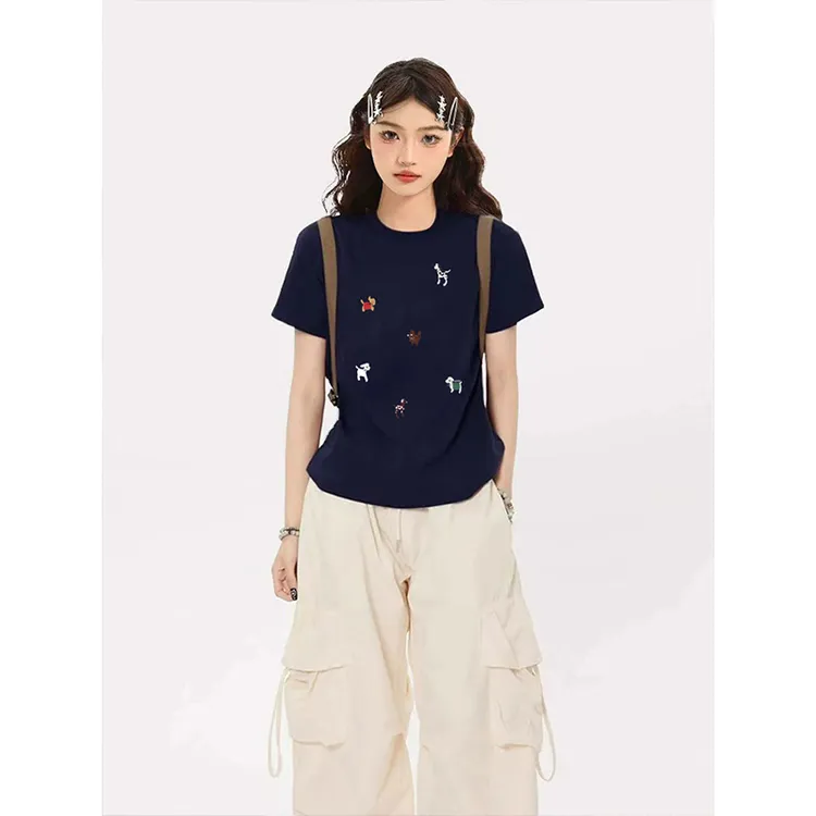 夏季趣味小动物印花ins休闲修身显瘦辣妹风女t恤短袖小版T上衣