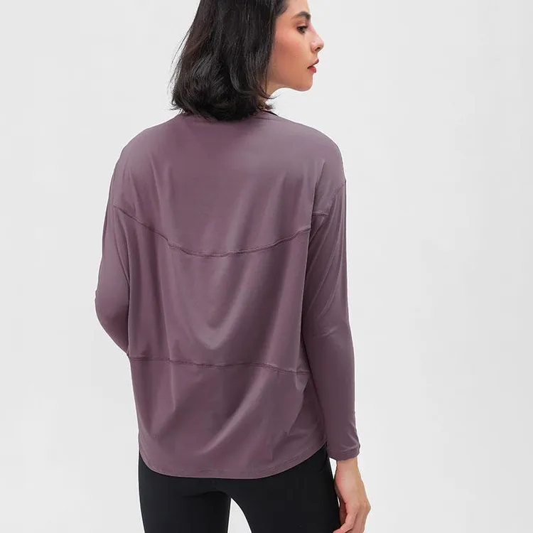 LULUISSUE亲肤裸感运动宽松显瘦瑜伽长袖恤透气百搭跑步健身服运