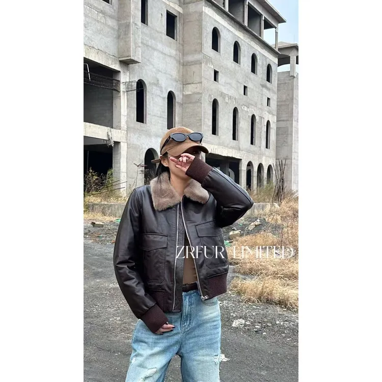 Z R 晚宴必备 鹅绒绵羊皮羽绒款鹅绒款厚款保暖韩版真皮女款