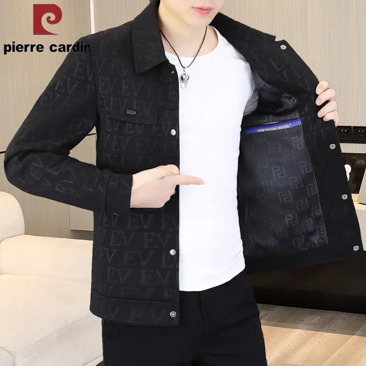 皮尔卡丹高档新款男士加厚外套翻领夹克衫商务休闲短款秋冬季男装