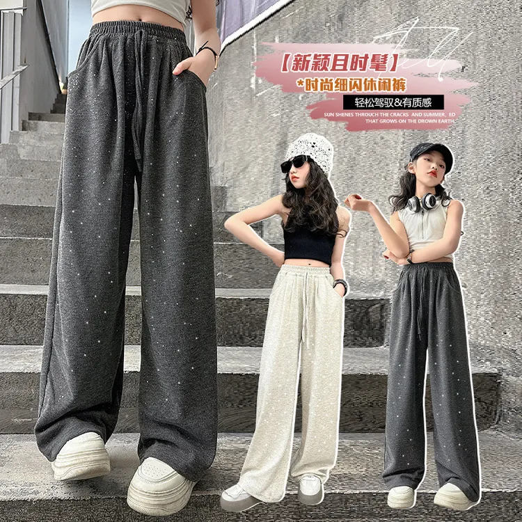 女童夏季薄款防蚊裤2025新款女孩时尚百搭休闲裤中大童韩版阔腿裤