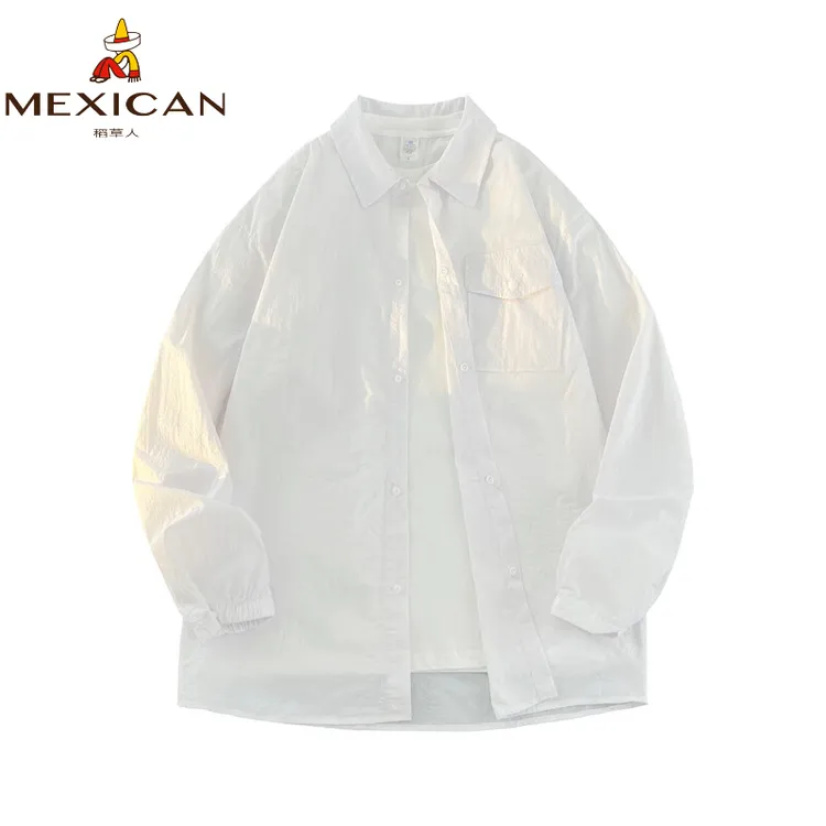 Mexican/稻草人男士长袖透气防晒胖子长袖衬衫春夏季简约日系衬衫
