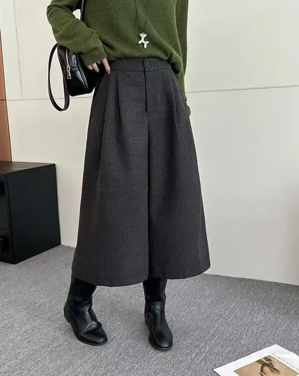 【摩姐姐欧韩】35356秋季新款时尚加厚直筒休闲后松紧腰阔腿八分裤