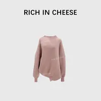 舒胡蕾 蜜桃粉 休闲宽松慵懒风圆领时尚百搭简约粉色毛衣