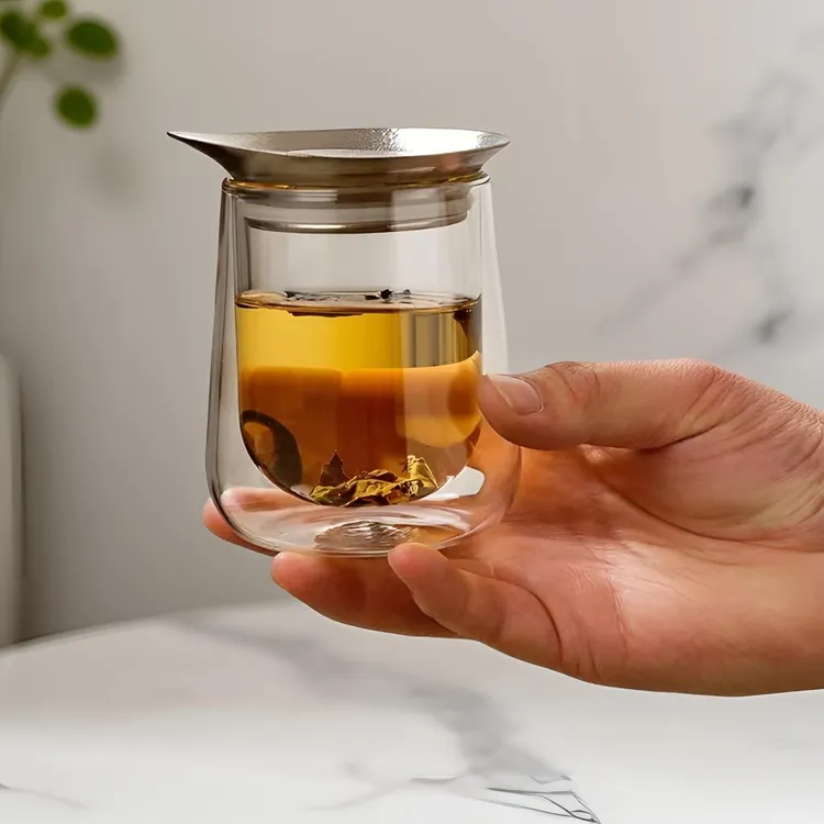 纯钛盖泡茶杯便携式旅行茶具双层防烫茶水分离泡茶壶高档快客杯商品图