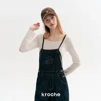 【雪宝专享】Kroche 撞色五瓣花米粒绣 水宽松直筒阔腿背带裤