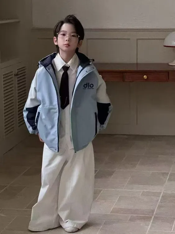 GSC  2025秋冬季儿童韩版时尚潮酷拼接夹棉厚外套  4496