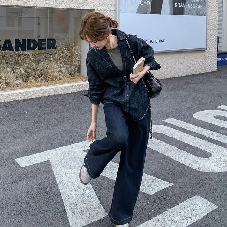 港风简约休闲宽松牛仔套装2025春秋新款高级感洋气减龄显瘦两件套