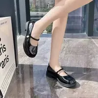 w373101新款法式玛丽珍鞋女圆头单鞋一字带粗跟小皮鞋