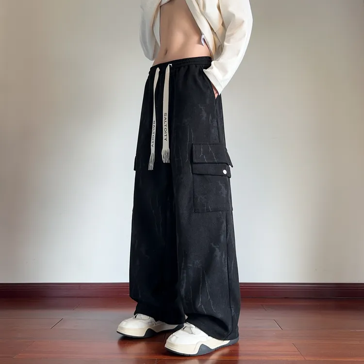 美式复古扎染工装裤子男秋季宽松潮流直筒休闲裤垂感百搭阔腿长裤