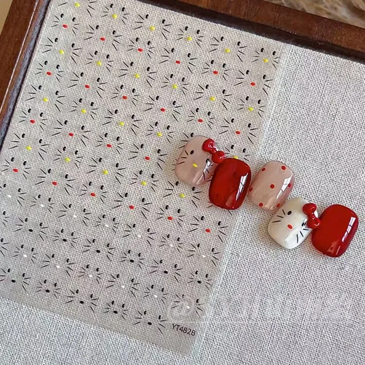 小红书同款卡通凯蒂平面美甲贴纸可爱表情背胶diy指甲指甲贴纸