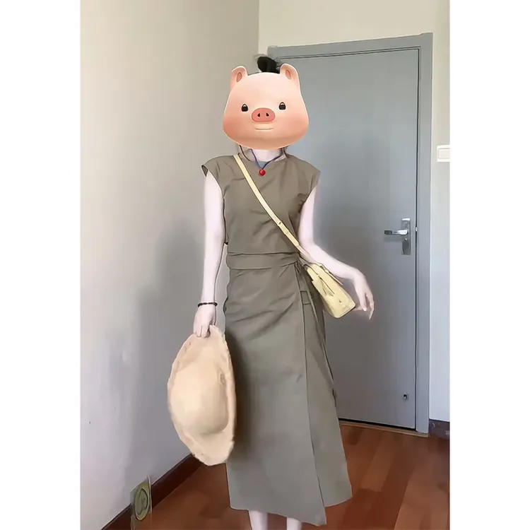 2025夏季新款女法式气质修身圆领无袖上衣百搭高腰显瘦开叉半身裙