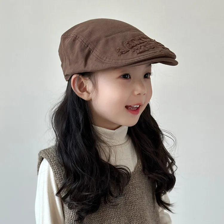 儿童贝雷帽春秋款女孩复古字母前进帽宝宝帽子秋冬季2025新款女童