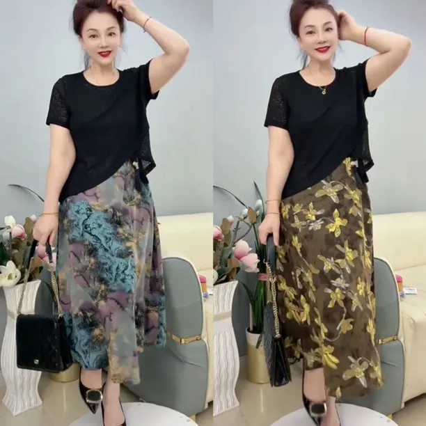 两件套优雅风夏季连衣裙上衣搭配显瘦长裙套装