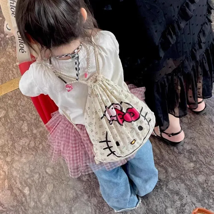 儿童出游超轻背包hellokitty抽绳双肩背包可爱碎花kt猫手提包书包