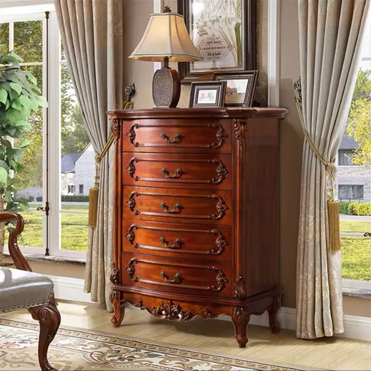 美式复古实木斗柜一体靠墙储物柜斗柜客厅柜子欧式五斗柜家用卧室