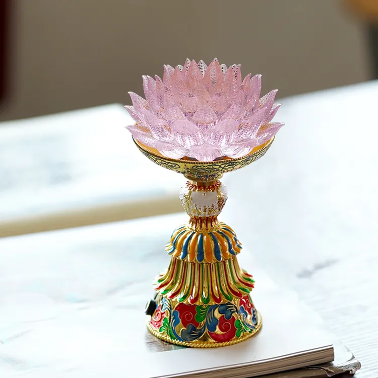 2025新款粉色琉璃帝王莲莲花灯佛前供灯供佛灯插电充电led长明灯